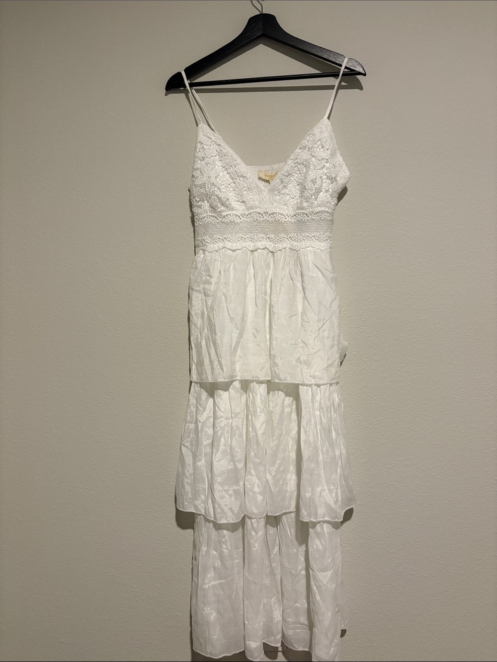 Spaghetti-Strap White Lace Tiered Maxi Dress